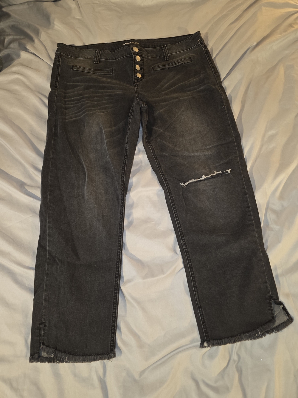 Maurices Black Distressed Straight-Leg Jeans with Button Fly